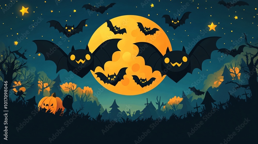 cute bats at moonlight night cute bats at moonlight night