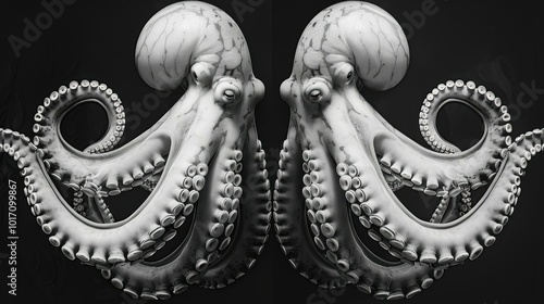 Two octopuses facing each other. AI.