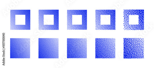 Squares With Various Resolution of Bitmap Dither Gradient Vector Set Isolated On White Background. 8 Bit Pixel Art Graphics Style Rectangle Shapes with Different Texture Design Element Collection