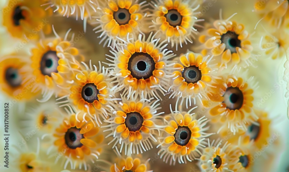 Φωτογραφία Close-up of a cluster of sea anemones with their colorful tentacles extended
