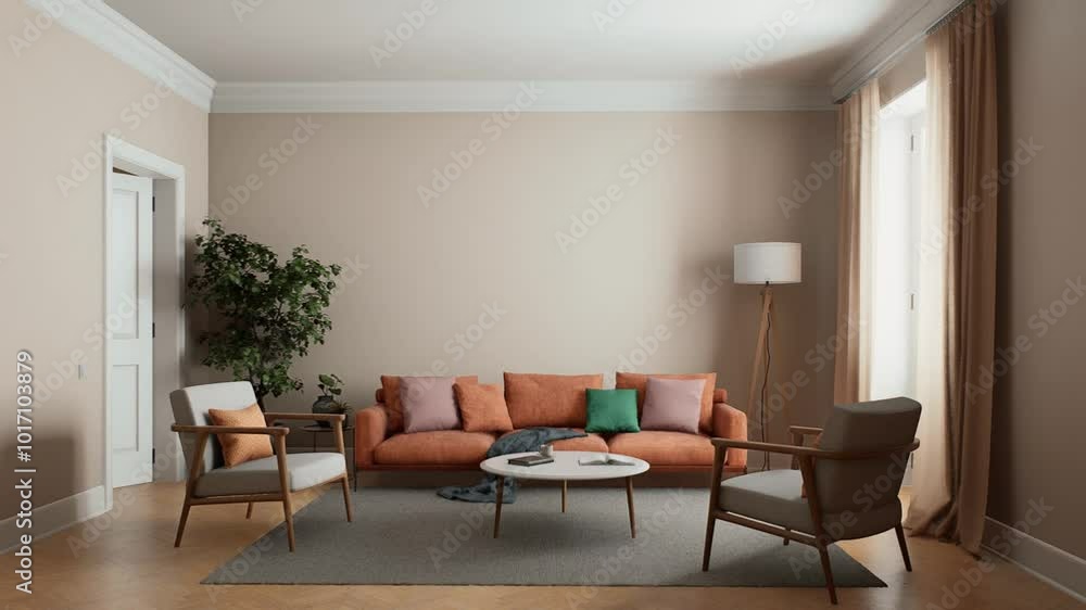 A stylish living room with cozy furnishings creates an inviting atmosphere for relaxation A stylish living room with cozy furnishings creates an inviting atmosphere for relaxation