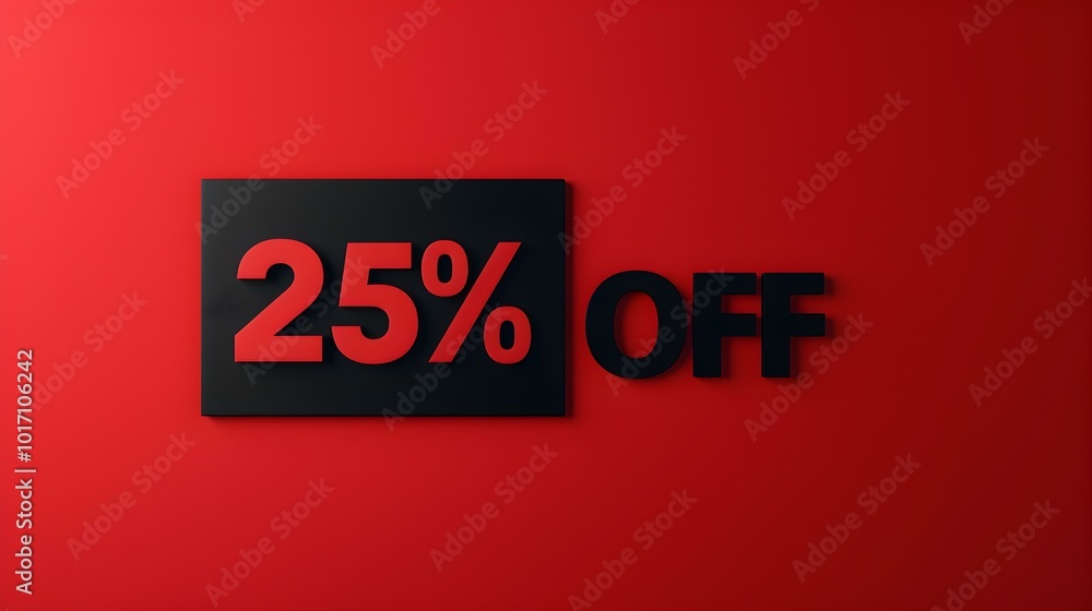 Black '25% OFF' Promotional Sign on a Dark Red Background with Copy Space Black '25% OFF' Promotional Sign on a Dark Red Background with Copy Space
