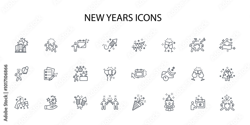 New year icon set.vector.Editable stroke.linear style sign for use web design,logo.Symbol illustration. New year icon set.vector.Editable stroke.linear style sign for use web design,logo.Symbol illustration.