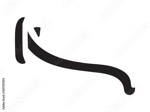 Hand-drawn straight volumetric black arrow isolated on a white background. Concept of direction, navigation, pointers, movement. Design element, symbol, and sign. Doodle style, sketch