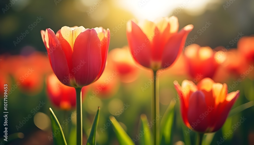 Obraz premium Red Tulips in the Sunset.