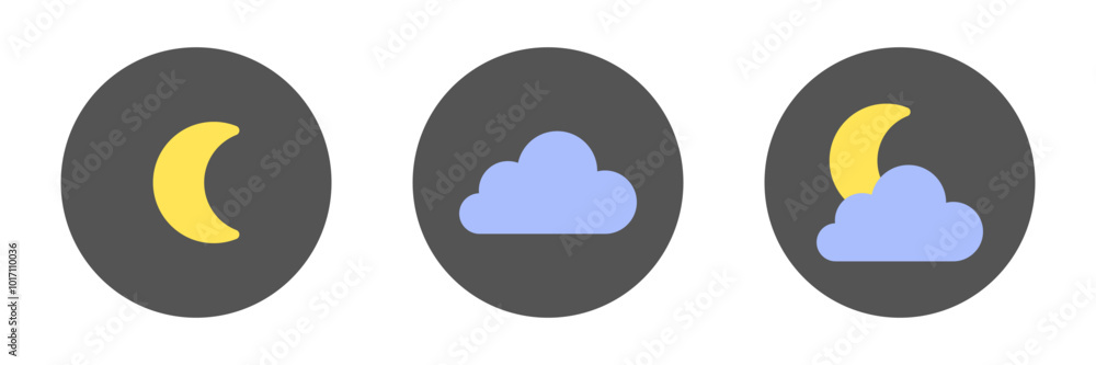 Crescent moon shape colored with cloud illustration graphic as sleep sign. Vector icons in flat style Crescent moon shape colored with cloud illustration graphic as sleep sign. Vector icons in flat style