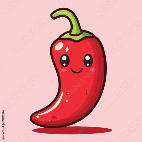Cute red chili cartoon mascot illustration