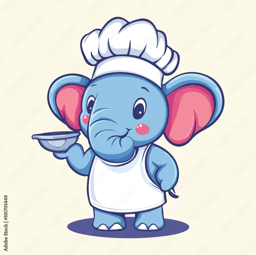 A cute chef elephant cartoon mascot illustration A cute chef elephant cartoon mascot illustration