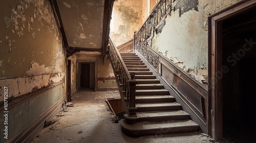 Abandoned Staircase in a Decaying Mansion