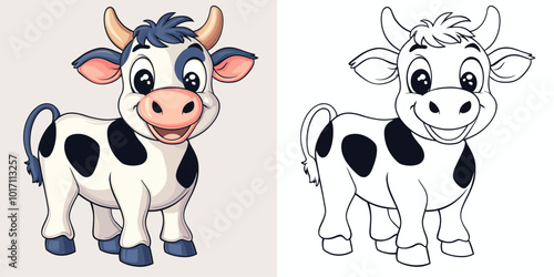Happy Cow Cartoon Character Coloring Page Featuring Adorable Farm Animal Outline Fun Wildlife Art Playful Cute Creature Creative and Relaxing Drawing Activity for Kids