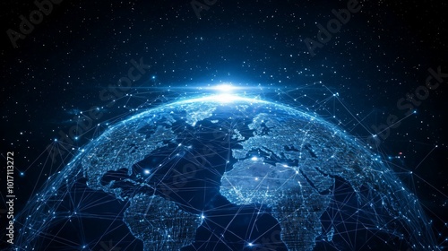 A Digital Globe Illuminated by Interconnected Lines, Representing Global Connectivity