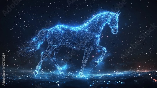 A stunning unicorn made of constellations dances amidst a field of space stars, showcasing the union of fantasy and the vast mystery of the cosmos.