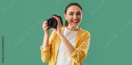 Female photographer with pr...