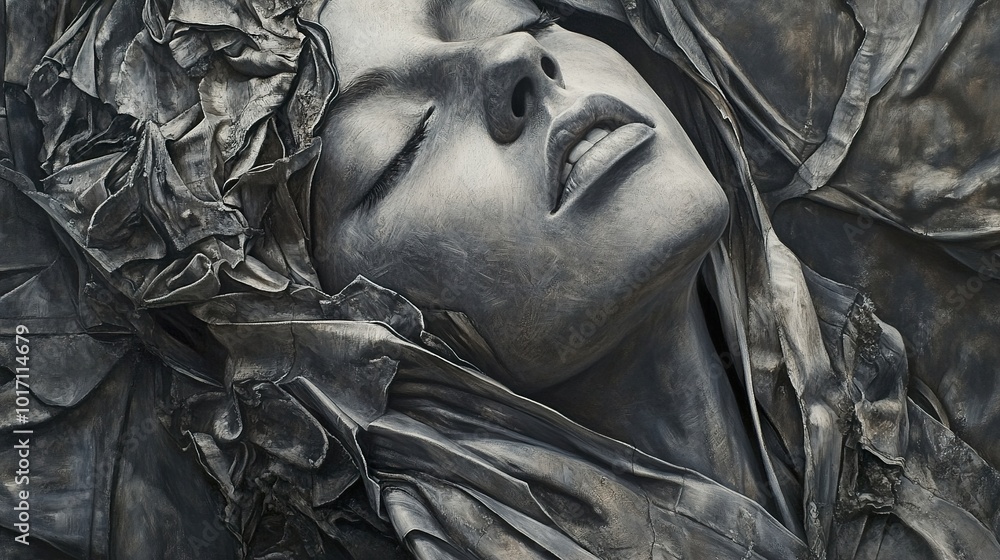 Abstract Sculpture of a Woman's Face: A Study in Form and Texture Abstract Sculpture of a Woman's Face: A Study in Form and Texture