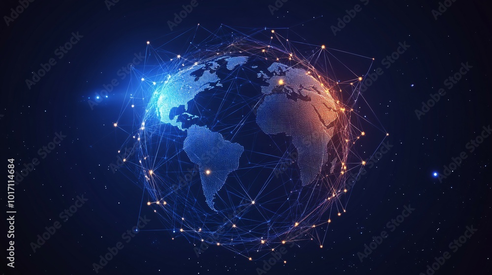 A Digital Representation of the Earth Connected by Lines and Glowing Dots A Digital Representation of the Earth Connected by Lines and Glowing Dots