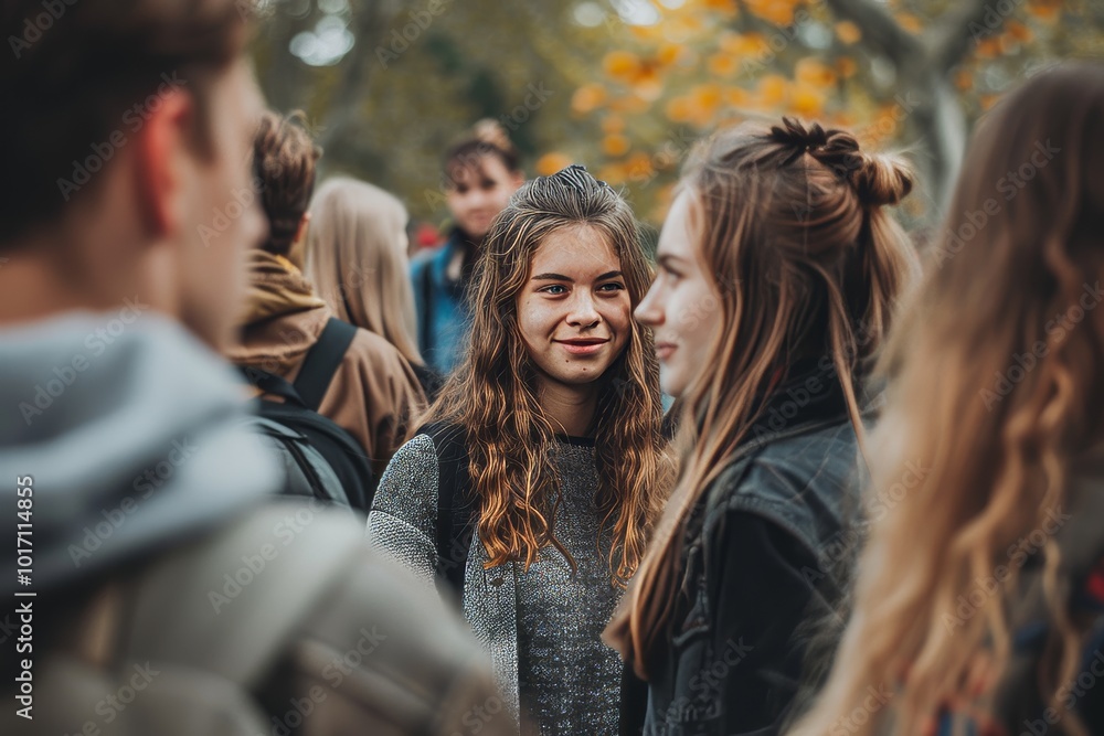 Group of friends with backpacks having fun in the autumn park. Group of friends with backpacks having fun in the autumn park.