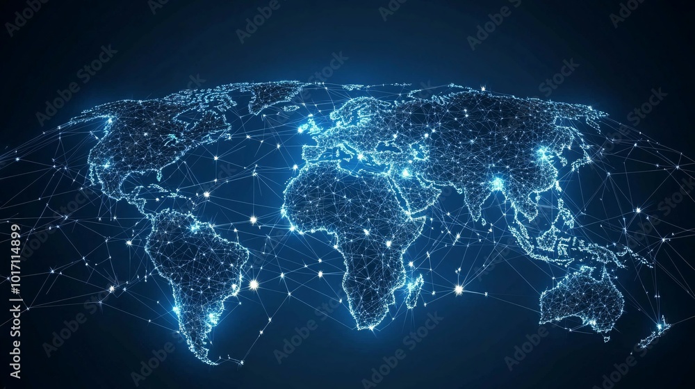 A World Map Depicted as a Network of Interconnected Nodes A World Map Depicted as a Network of Interconnected Nodes
