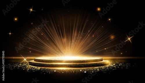 Elegant Golden Scene with Diagonal Glowing and Star Lighting Effect on Black Background