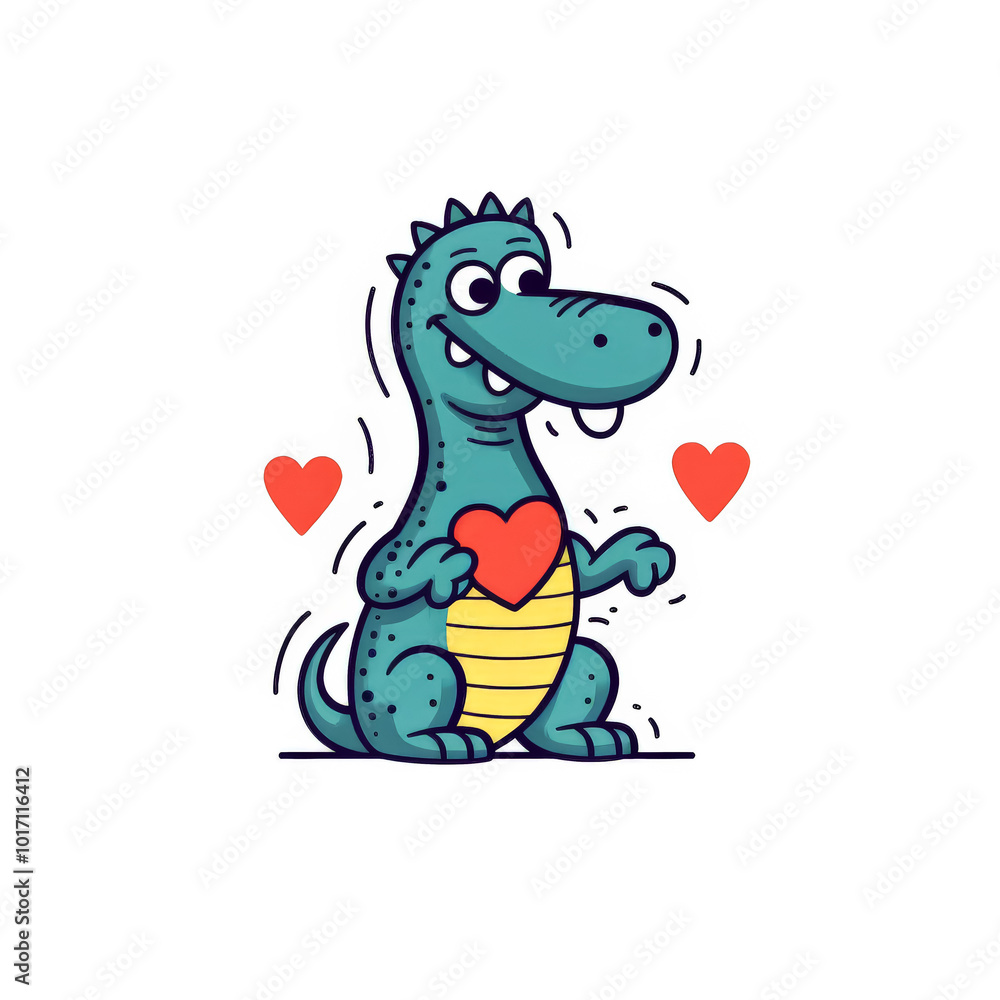 Cartoon drawing of a crocodile with a heart on its chest. Cartoon drawing of a crocodile with a heart on its chest.