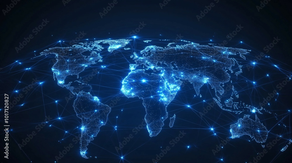 Fototapeta premium A Global Network of Connected Points of Light on a Blue Background