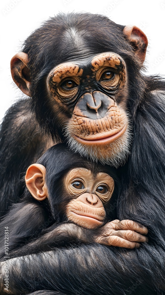 Mother Monkey Chimpanzee Petting Her Baby, White Background, Wallpaper, Cover and Screen for Smartphone, PC, Laptop, 9:16 and 16:9 Format Mother Monkey Chimpanzee Petting Her Baby, White Background, Wallpaper, Cover and Screen for Smartphone, PC, Laptop, 9:16 and 16:9 Format