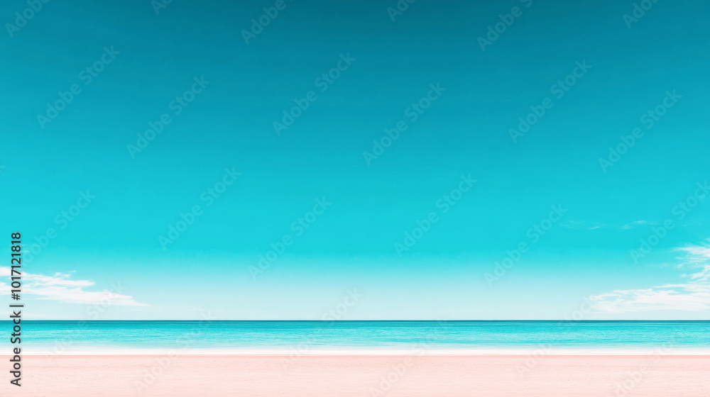 Fototapeta premium Tranquil beach scene with a clear blue sky and calm turquoise waters.