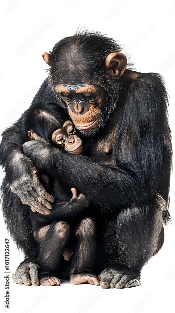 Mother Monkey Chimpanzee Petting Her Baby, White Background, Wallpaper, Cover and Screen for Smartphone, PC, Laptop, 9:16 and 16:9 Format Mother Monkey Chimpanzee Petting Her Baby, White Background, Wallpaper, Cover and Screen for Smartphone, PC, Laptop, 9:16 and 16:9 Format