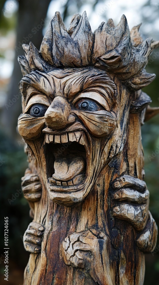 Carved Tree Spirit: A Rustic Wood Sculpture Carved Tree Spirit: A Rustic Wood Sculpture