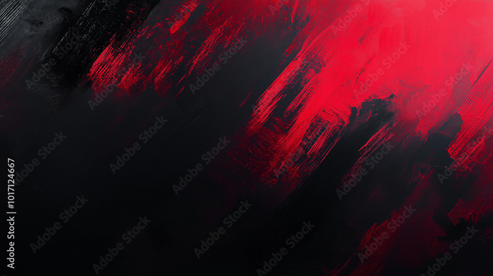 Fototapeta premium Red and black gradient background with brush strokes on the left side of the screen. The red color is more saturated than the black. Seems like it has been painted onto the canvas. 
