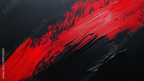 Red and black gradient background with brush strokes on the left side of the screen. The red color is more saturated than the black. Seems like it has been painted onto the canvas.  photo