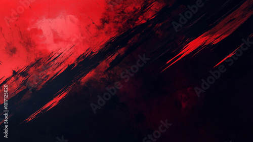 Red and black gradient background with brush strokes on the left side of the screen. The red color is more saturated than the black. Seems like it has been painted onto the canvas.  photo