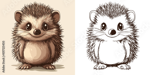 Little Hedgehog Cartoon Character Coloring Page Design Featuring Adorable Spiny Mammal Outline Fun Wildlife Art Playful Cute Creature Creative and Relaxing Drawing Activity