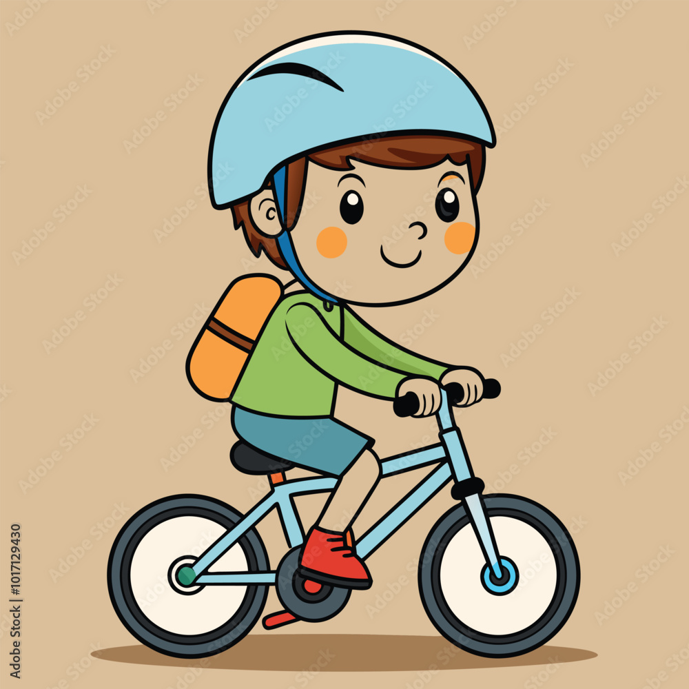 A happy and chill mood school boy cycling cartoon art illustration A happy and chill mood school boy cycling cartoon art illustration