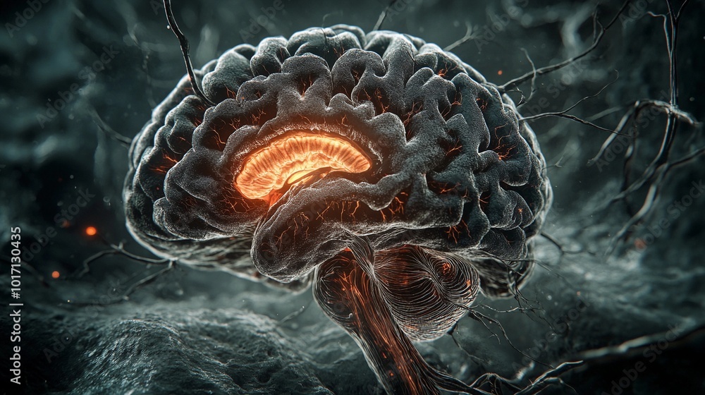 view of the human brain, highlighting the hippocampus and amygdala, detailed neural connections, showing brain's role in memory and emotion processing, realistic medical illustration
