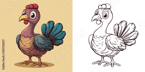 Little Turkey Cartoon Character Coloring Page for Kids Featuring Adorable Farm Bird Outline Fun Wildlife Art Playful Feathered Creature Educational Drawing Activity for Children