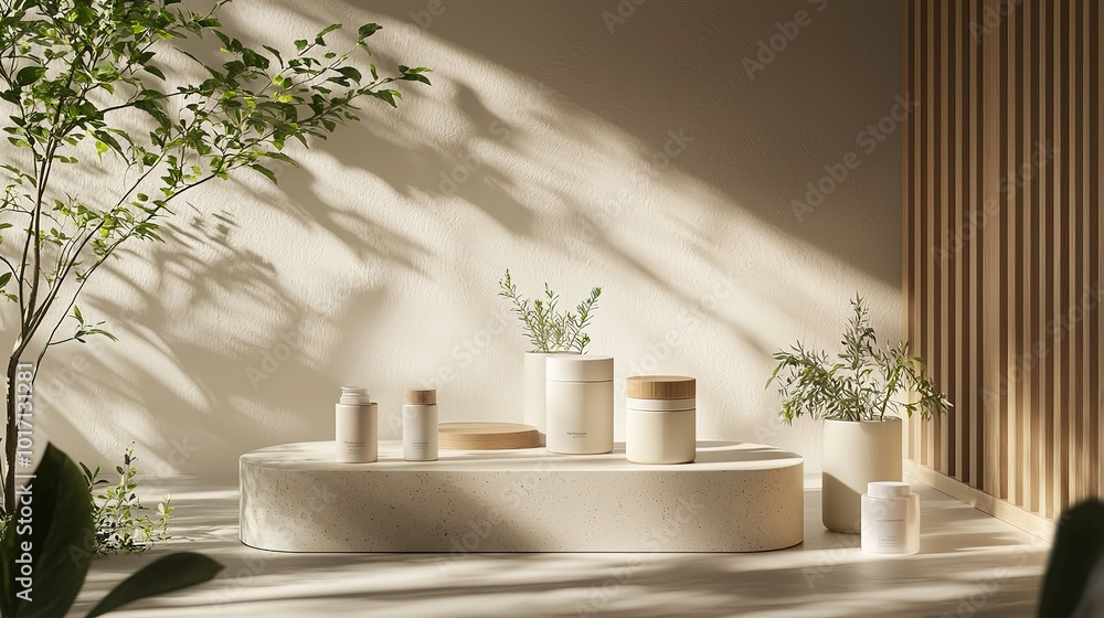 A serene, minimalist setup featuring elegant containers and greenery, highlighting natural textures and soft light in a peaceful environment. A serene, minimalist setup featuring elegant containers and greenery, highlighting natural textures and soft light in a peaceful environment.