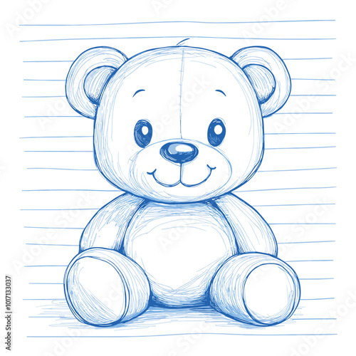 vector drawing simple bear on line background on white background .Generative AI