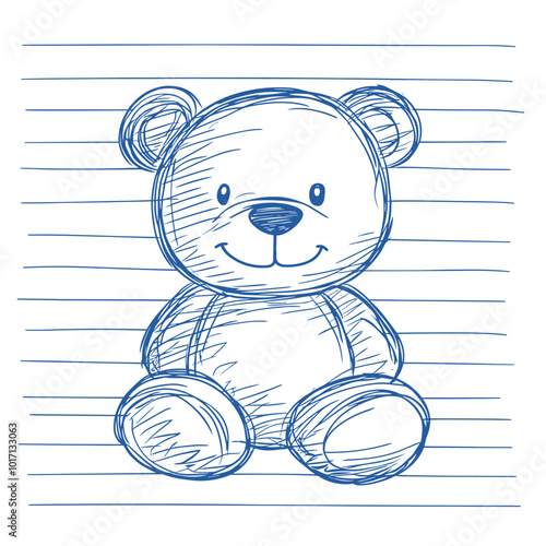 vector drawing simple bear on line background on white background .Generative AI