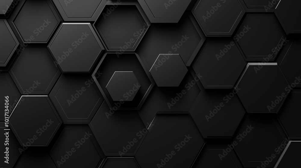 Hexagon, modern abstract vector polygonal and honeycomb pattern black background. AI generation.