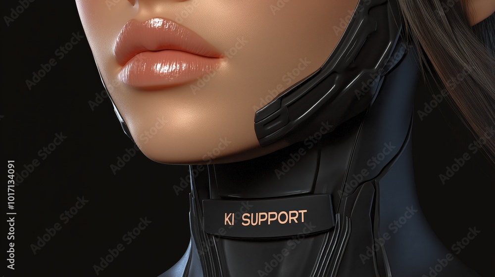 Close-up of a humanoid AI support robot's neck, showcasing futuristic technology and the integration of artificial intelligence in cyber design, Generative Ai Close-up of a humanoid AI support robot's neck, showcasing futuristic technology and the integration of artificial intelligence in cyber design, Generative Ai