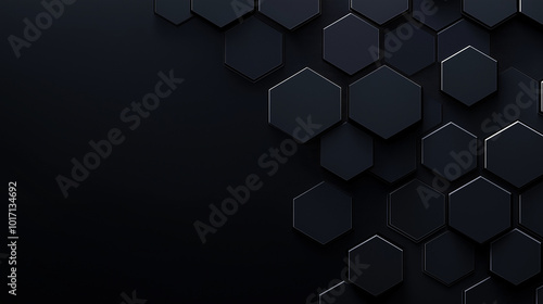 Hexagon, modern abstract vector polygonal and honeycomb pattern black background. AI generation.