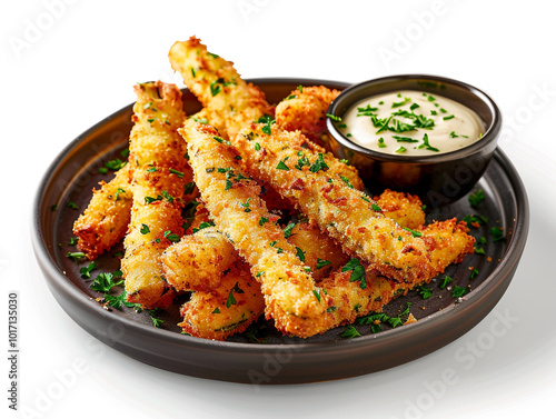 Delicious Plate of Crispy Fried Zucchini Sticks