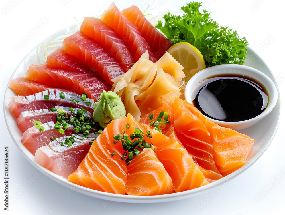 Delicious Plate of Sashimi with Fresh Fish Slices Delicious Plate of Sashimi with Fresh Fish Slices