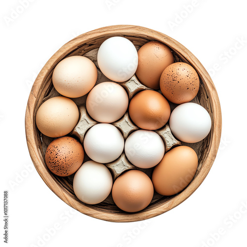 Wallpaper Mural A top-down view of fresh brown and white eggs arranged in a wooden basket. Perfect for breakfast and organic food themes. Torontodigital.ca