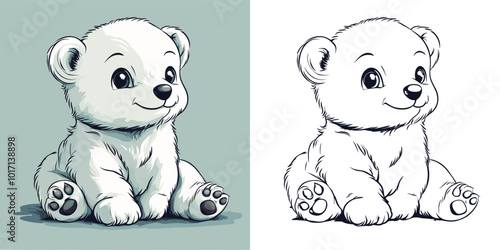 Polar Bear Cub Cartoon Character Coloring Page Featuring Adorable Young Arctic Bear Outline Fun Wildlife Art Playful Furry Creature Creative and Relaxing Drawing Activity All Ages