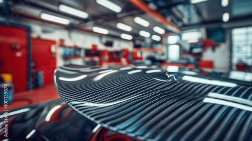 Wallpaper Mural Close-up of a Carbon Fiber Spoiler on a Car in a Garage Torontodigital.ca