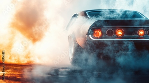 Classic Muscle Car Burning Rubber, Leaving a Trail of Smoke