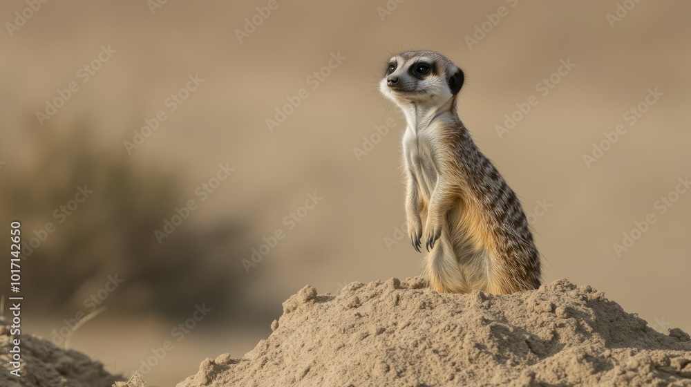A Meerkat Standing Tall on a Sand Mound
