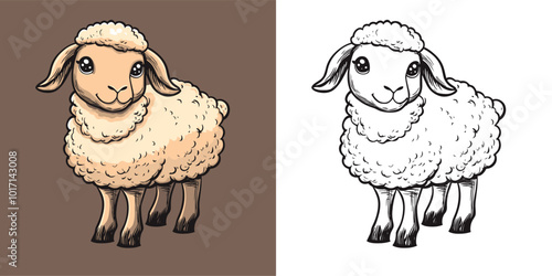 Sheep Cartoon Character Coloring Page for Kids Featuring Adorable Farm Animal Outline Fun Wildlife Art Playful Furry Creature Educational Drawing Activity for Children