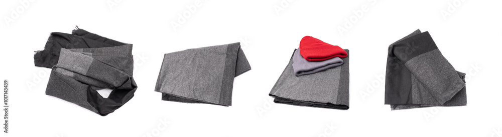 Scarf Isolated, Warm Gray Neckerchief, Autumn Shawl, Single Wool Scarf on White Background Scarf Isolated, Warm Gray Neckerchief, Autumn Shawl, Single Wool Scarf on White Background